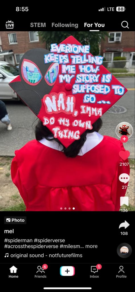 Decorated Caps For Graduation Boys, Spider Man Captions, Spiderverse Graduation Cap, My Little Pony Graduation Cap, Spider Man Cap Graduation, Miles Morales Graduation Cap, Sonic Graduation Cap, Graduation Cap Ideas Sza, Steven Universe Graduation Cap