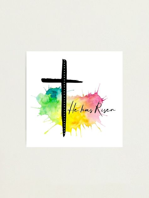 Easter Cross Watercolor Painting, Christ Has Risen Art, Easter Chalkboard Ideas Christian, Homemade Easter Cards Christian, Easter Watercolor Cards Christian, Happy Easter Watercolor, Easter Posters For Church, Easter Messages Jesus, Christ Has Risen Easter