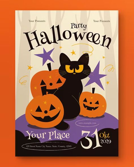 Halloween Ads Design, Halloween Poster Ideas, Cute Poster Design, Cute Halloween Poster, Halloween Flyer Design, Halloween Design Graphic, Halloween Poster Design, Flyer Design Ideas, Halloween Invitaciones