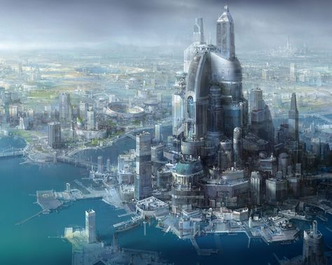 Imgur: The most awesome images on the Internet Novel Game, Sci Fi Wallpaper, Sci Fi Landscape, Sci Fi City, Fantasy City, Fantasy Places, Futuristic City, Future City, Matte Painting