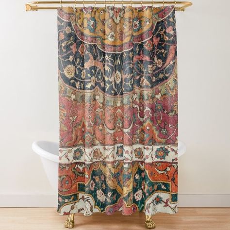 Extra-long decorative fabric shower curtains with 12 button holes. Comes ready to hang. Vivid, full-color printed on front and white on back. Fits most standard size tubs and showers. Moroccan Shower Curtain, Victorian Shower Curtain, Amazon Shower Curtains, Tiny Half Bath, Airbnb Decor, Smothered Pork, Bathroom Big, Boho Shower Curtain, Bedroom Curtains