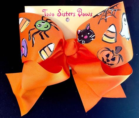 Painted Hair Bows, Hand Painted Hair, Halloween Hair Bows, Halloween Bows, Store Ideas, Halloween Hair, Twirl Dress, Two Sisters, Summer 24