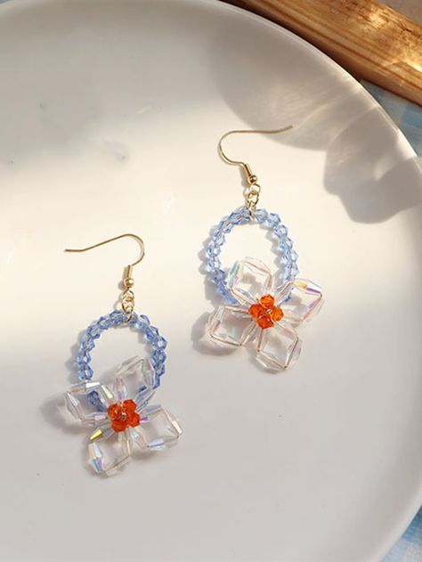 Beaded Flower Drop Earrings Funky Beaded Earrings, Beaded Flower Earrings Tutorial, Beaded Flower Earrings, Accessorize Jewellery, Beaded Earrings Tutorials, Flower Drop Earrings, Jewerly Beads, Bead Charms Diy, Ceramic Necklace