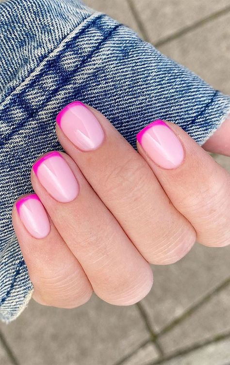 Pretty French Manicure With Colour Line Ideas 1 - Fab Mood | Wedding Colours, Wedding Themes, Wedding colour palettes Pink Tip Nails, Unghie Sfumate, Manikur Kuku, French Manicure Nails, Pink French, Makijaż Smokey Eye, Cute Gel Nails, Tip Nails, Nagel Inspo