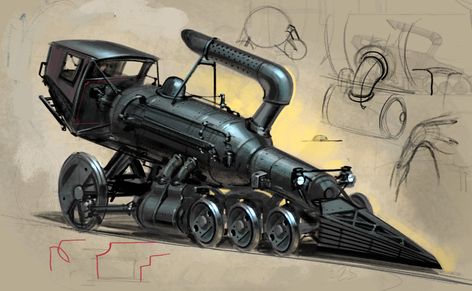 Dieselpunk Vehicles, Steampunk Vehicle, 3d Karakter, Arte Steampunk, Concept Vehicles, Train Art, School Website, Futuristic Art, Steampunk Art