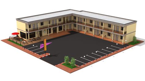 Motel Layout Plan, Motel Design Plan, Bloxburg Motel, Motel Design, School Building Plans, Small Apartment Building Design, Hotel Room Design Plan, Kos Kosan, 3 Storey House Design