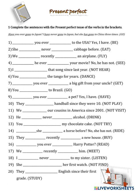 Present Perfect Tense Worksheets, Present Perfect Negative, Present Perfect Worksheets, Present Perfect Tense Exercises, Present Perfect Simple, Present Perfect Tense, Irregular Verb, Reading Comprehension For Kids, Learning Grammar