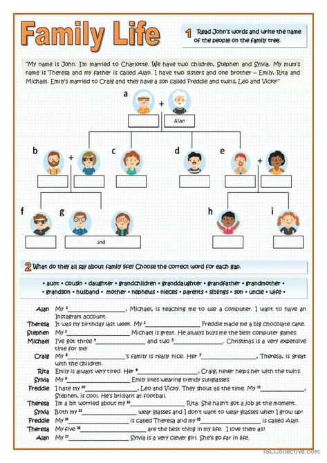 Language Goals, Vocabulary Worksheets, Grammar And Vocabulary, Esl Worksheets, Family Relationships, Second Child, Bad Timing, Family Tree, Family Life