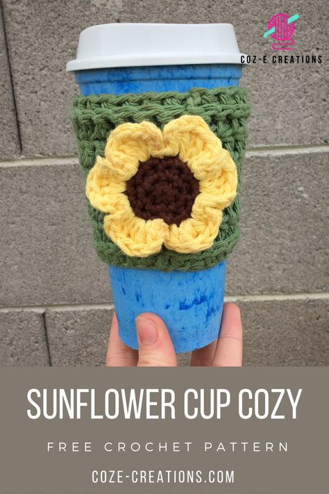 Crochet Cup Cozy Free Pattern Cute, Sunflower Cup Cozy Crochet, Crochet Cup Cozy With Handle Free Pattern, Crochet Starbucks Cup Cozy Free Pattern, Mug Cozy Crochet Pattern Free, Crochet Cup Cozy Free Pattern, Crochet Koozies, Market Crochet, Cup Cozy Crochet Pattern