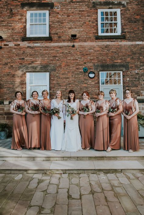 Bronze Bridal Party, Alternative Bridesmaid Dresses, Bronze Bridesmaid Dresses, Bridesmaid Colours, Bridal Party Colors, Alternative Bridesmaid, Asos Bridesmaid Dress, Cooper Wedding, Bridal Parties Colors