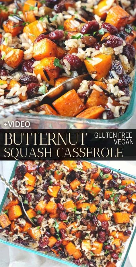 Butternut Squash Casserole With Sweet Potatoes and Rice (Vegan Gluten Free Recipe, Side Dish) Looking for butternut squash casserole recipes ? #butternutsquash #casserole #glutenfree #vegan #sidedish Casserole With Sweet Potatoes, Potatoes And Rice, Vegan Casserole Recipes, Casserole Vegan, Butternut Squash Casserole, Vegan Casserole, Squash Casserole, Butternut Squash Recipes, Vegan Thanksgiving