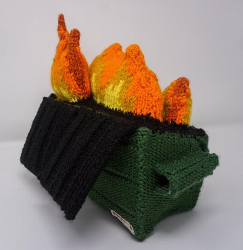 Dumpster Fire Amigurumi, Emotional Support Dumpster Fire Crochet Free Pattern, Crochet Dumpster Fire Free Pattern, Crochet Dumpster Fire, Dumpster Fire Crochet Pattern, Crochet Fire, Knit Plush, Crochet Hack, Knit Purl