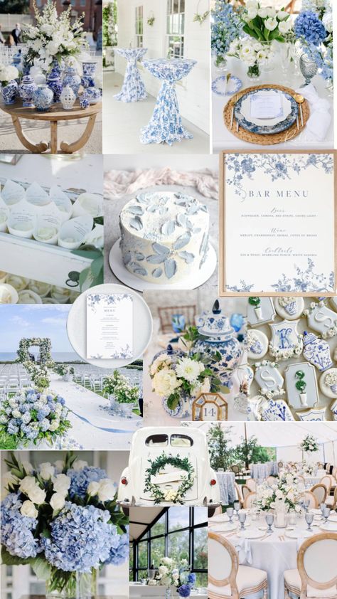 Classic Blue Wedding Theme, White And Blue Theme Wedding, Blue White China Wedding, Dior Themed Wedding, Blue And White Vintage Wedding, French Country Blue Wedding, Blue Willow Bridal Shower Ideas, Blue And White China Wedding Decor, Blue And White Theme Wedding