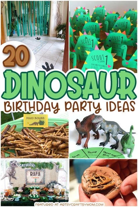 20 Ideas For An Amazing Dinosaur Themed Party for kids – Take a look at the coolest ideas for decorations, printables, games, party foods, cakes and more. Is your child’s birthday around the corner and you’re confused what theme to follow this year? How about throwing a prehistoric birthday bash for the little paleontologist in hands? Dinosaur Birthday Party Crafts, Dinasour Birthday Games Party Activities, Dino Party Favors Goody Bags, Backyard Dinosaur Birthday Party, Dino Ranchers Birthday Party, Lego Dinosaur Party, Dino Snacks For Party, Adopt A Dinosaur Party Favor, Dinosaur Goody Bag Ideas