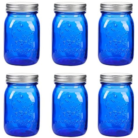 "Get inspired with Amzcku's 16 oz Blue Mason Jars! Perfect for storage, canning, pickling, DIY crafts & more. Grab this 6-pack multifunctional glass container now!" Pink Mason Jars, Plastic Mason Jars, Colored Mason Jars, Canning Supplies, Diy Lotion, Wide Mouth Mason Jars, Blue Mason Jars, Food Storage Container Set, Canning Jar