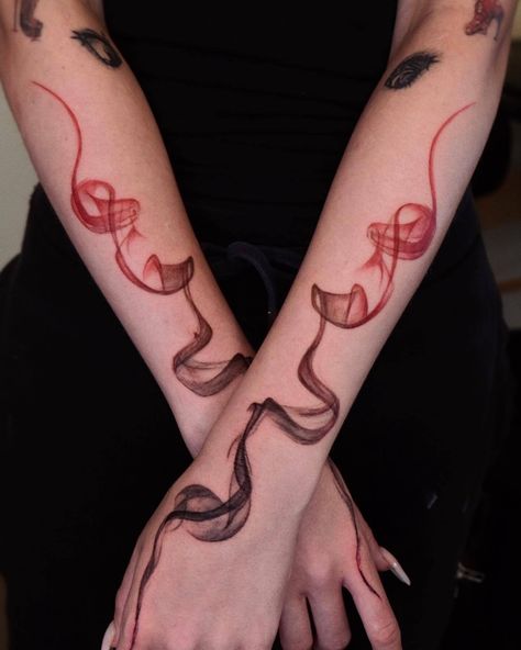 Abstract tattoo on arm by Soapy Tattoo from Sydney Black And Red Tattoo Sleeve For Women, Red And Black Abstract Tattoo, Abstract Fire Tattoo, Red Ink Arm Tattoos, Abstract Tattoo Arm, Blood Tattoo Ideas, Red Abstract Tattoo, Red Arm Tattoo, Red Black Tattoo