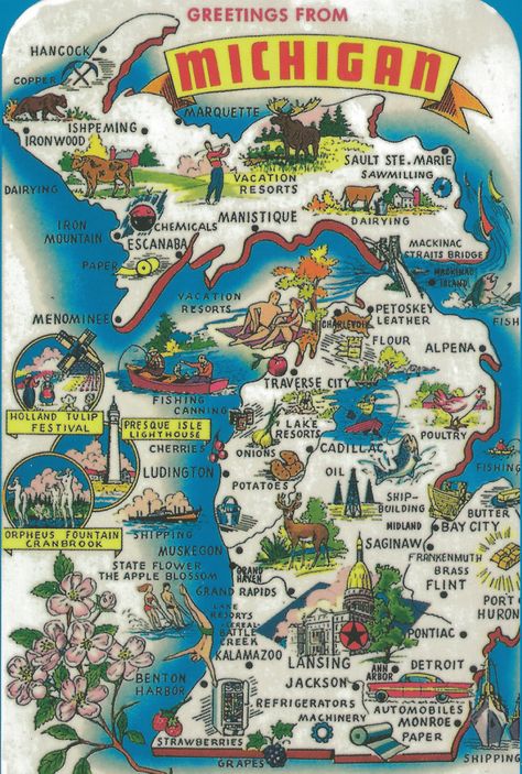 https://flic.kr/p/c148NW | Vintage Michigan History Heritage Travel Map Of Michigan, Michigan Girl, Michigan Road Trip, Vintage Michigan, Michigan Travel, State Of Michigan, Upper Peninsula, Traverse City, Pure Michigan