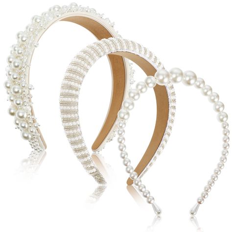 PRICES MAY VARY. Package Content: you will get 3 different styles of faux pearl headband, enough to meet your daily use needs and replacement requirements, you can match different color hair bands with your clothes to make you look more fashionable and charming, and you can also share them with others Reliable and Useful: the white pearl hairbands are made of artificial pearls, each one carefully chosen and made into a headband, which helps hold your hair in place and is a useful hair accessory Pearl Headbands, Wedding Headwear, Headband White, Headpiece Jewelry, Hair Hoop, White Headband, Rhinestone Headband, Hair Hoops, Bridal Bands