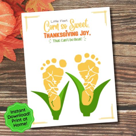 This cute Sweet Corn footprint / handprint craft is a fun way for kids to celebrate Thanksgiving. Great for baby's first Thanksgiving too! Create a personalized keepsake craft to cherish always. A unique and sentimental gift giving idea. This is also a great resource for teachers as a daycare, preschool, kindergarten or homeschool Thanksgiving activity! Instant Download. You will receive 2 different sizes: (1) 8x10 inch PDF File (1) 8.5x11 inch PDF File Print as many as you need! This print is n Kids Christmas Crafts Handprint Footprint Art, November Art Ideas For Toddlers, Infants Fall Activities, Thanksgiving Crafts For Babies Easy, Thankful Crafts For Infants, Thanksgiving Daycare Decorations, Thanksgiving Craft Ideas For Infants, Infant Thanksgiving Crafts Footprint Art, Thanksgiving Hand And Footprint Art