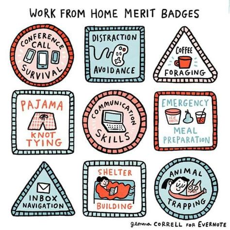 Work From Home Merit Badges (cartoon) Gemma Correll, Logo Cartoon, Simple Line Drawings, Merit Badge, Illustration Agency, Evernote, Badge Design, Comic Illustration, Freelance Illustrator