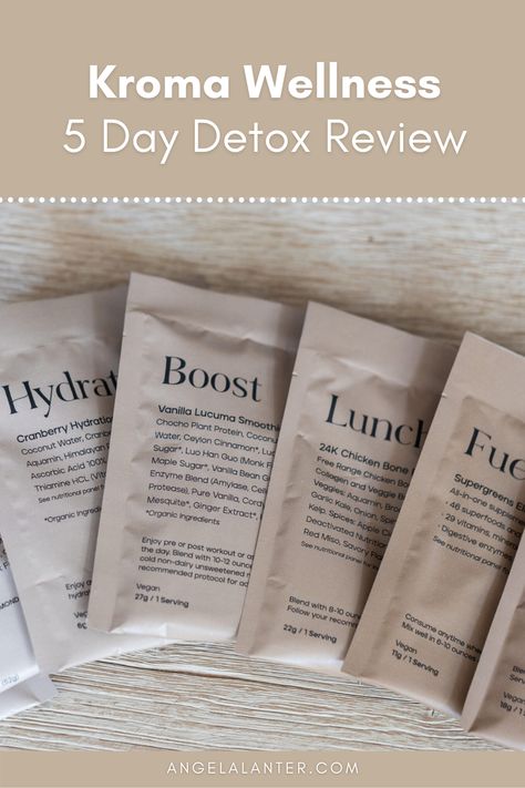 Who doesn’t need a 5-day detox in their life? With the holidays upon us, it’s absolutely the most difficult time of the year to stay on top of our diets and routines. Whether you’re looking for a reset now, or as a part of your New Year resolution, I’ve got you covered. Introducing the Limited Edition: Deluxe 5-Day Reset from Kroma Wellness. Kroma Wellness 5-Day Detox Review | Wellness Routine | Angela Lanter Kroma Wellness Reset, Kroma Wellness, 5 Day Cleanse, 5 Day Detox, 30 Day Detox, Detox Meal Plan, Caffeine Withdrawal, Angela Lanter, Pinterest Tutorials