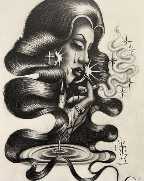 Black and white, Chicano art, sad girl, lowriders Chicana Aesthetic, Chicana Art, Art Tattoo Ideas, Chicanas Tattoo, Mexican Art Tattoos, Chicano Love, Traditional Tattoo Designs, Estilo Cholo, Arte Cholo