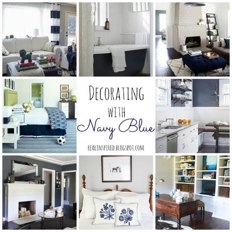 Real Inspired: Decorating with Navy Blue Decorating With Navy Blue, Cream Grey Living Room, Navy Living Room Decor, Target Ottoman, Dresser In Living Room, Navy Bedrooms, Navy Blue Decor, Bathroom Design Small Modern, Navy Decor