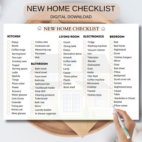 "First Apartment Checklist, Moving Checklist, Housewarming Gift, New Home Essentials, Airbnb Checklist, Room By Room List, Instant Download ◾️ Welcome to IgzDigitalMarket shop 😊🌸 🔑 Embarking on a new chapter and planning a move? Say goodbye to stress and hello to seamless transitions with our meticulously designed Moving Checklist. We understand that moving can be overwhelming, so we've crafted a comprehensive guide to ensure your relocation is smooth and stress-free.  With our Moving Checklist Design, your journey to a new home begins with organized and efficient steps. Download our checklist today and experience a stress-free move!📦 ◾️Handmade item 💌 SIZE INCHES 📏 8,3x11,7 (A4) inc 📩Please message if you need any help.📩 ⭐️Digital files only. No physcal product will be shipped.  ❓ House Registry Essentials, Housewarming Gift List New Homes, First Home Shopping List, Moving In Essentials List, New Home Kitchen Checklist, First Home List, Things To Buy Before Moving Out, Moving Into A New House Checklist, New House Essentials List