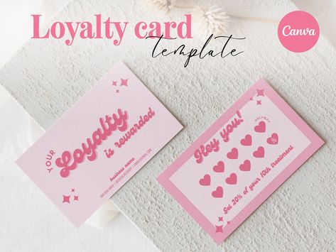 ✨ 💅 Looking for a RETRO PINK loyalty card for your salon or small business? 💅 ✨ Create a beautiful loyalty card for your salon/small business. This loyalty card template is perfect for every beauty business. This customer loyalty card can be used... Nail Tech Punch Cards, Nail Tech Cards Salon Business, Loyalty Cards Ideas Beauty Salons, Client Loyalty Cards, Loyalty Cards Nails, Cute Loyalty Card, Salon Loyalty Cards, Punch Cards Business, Lash Loyalty Card Design