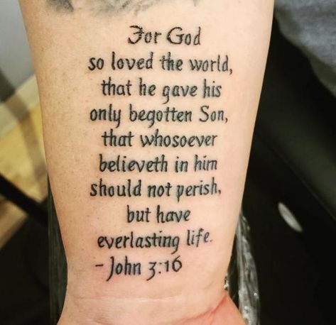 John 3 16 Bible verse tattoo John 15 Tattoo, Bible Tattoo Ideas, Bible Verses Tattoos, John 3 16 Tattoo, Unique Christian Tattoos For Women, Christian Tattoo Ideas For Men, God Quotes Tattoos, Bible Verse Tattoo, Unique Christian Tattoos