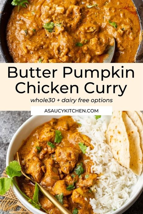 Butter Cauliflower Curry, Chicken And Pumpkin Curry, Chicken With Pumpkin Sauce, Apple Chicken Curry, Chicken In Pumpkin, Pumpkin Puree Curry, Pumpkin And Lentil Curry, Butter Pumpkin Recipes, Pumpkin Chicken Curry Recipe