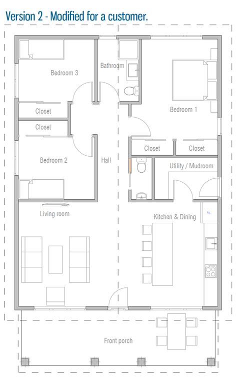 house design house-plan-ch671 23 Granny Flat Plans, Flat Roof House Designs, Flat Plan, Tropical House Design, Flat Roof House, Bungalow Floor Plans, House Floor Design, Building Plans House, Modern Exterior House Designs