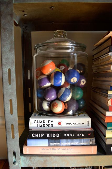 Billiard Balls in Jar Vintage Billiards, Bachelor Pad Decor, Small Man Cave, Vintage Pool, Pool Table Room, Budget Interior Design, Man Cave Basement, Pool Ball, Man Cave Home Bar