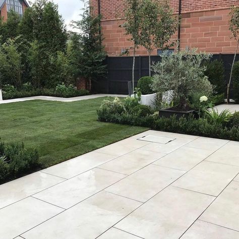 Cream Porcelain Patio, Garden Slabs Ideas, Porcelain Patio Ideas, Garden Patio Ideas Paving, Paving Slabs Ideas, Porcelain Patio, Garden Redesign, Hardscape Patio, Patio Extension