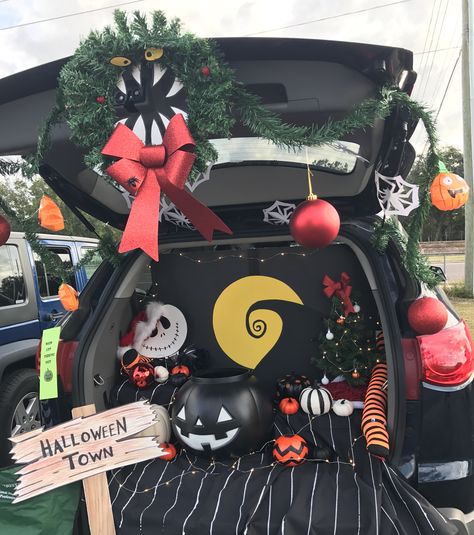 Trunk or Treat Nightmare Before Christmas Jack Skeleton Trunk Or Treat Ideas, Trunk Or Treat Jack Skellington, Nbc Trunk Or Treat, Halloween Town Trunk Or Treat, Night Before Christmas Trunk Or Treat, Nightmare Before Christmas Truck Or Treat Ideas, Trunk Or Treat Ideas For Cars Nightmare Before Christmas, Nightmare Before Christmas Decorations Trunk Or Treat, Nightmare Before Christmas Trunk Treat