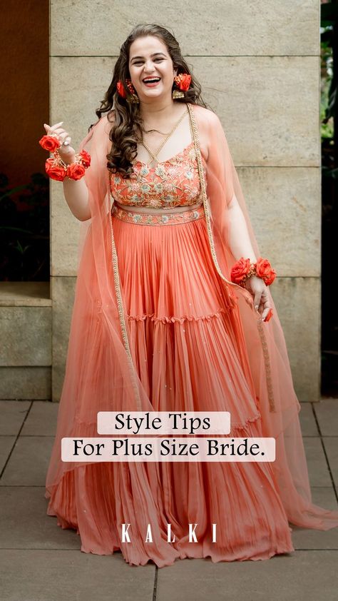 Indian Wedding Plus Size, Indian Wedding Dress Plus Size, Plus Size Blouses For Lehenga, Lehenga Ideas For Plus Size, Dress Indian Style For Plus Size, Plus Size Lehnga Outfit, Healthy Bride Indian, Indian Plus Size Fashion, Gowns Dresses Indian Plus Size