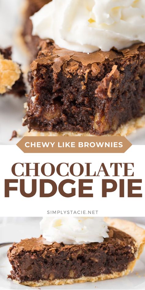 Chocolate Fudge Brownie Pie, Fudgy Chocolate Brownie Pie, Brownie Pie Recipe Easy, Fudge Pie Recipe With Cocoa, Baked Chocolate Pie, Chocolate Brownie Pie Recipe, Chocolate Fudge Pie Recipe, Chocolate Lovers Dessert, Filling Desserts