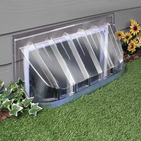 The 14 in. x 44.25 in. Plastic Window Well Cover is a heavy-duty cover manufactured from PETG. It helps keep your window well clean by keeping out rain, snow, small animals and debris. The easy-to-install cover is designed to fit window wells of 40 in. or less in length and 16 in. or less in projection from the house. The cover adds to the energy efficiency of your basement and allows you to enter your basement window. Basement Window Coverings, Basement Window Well Covers, Basement Window Well, Basement Insulation, Well Covers, Window Well Cover, Basement Window, Well Cover, Egress Window