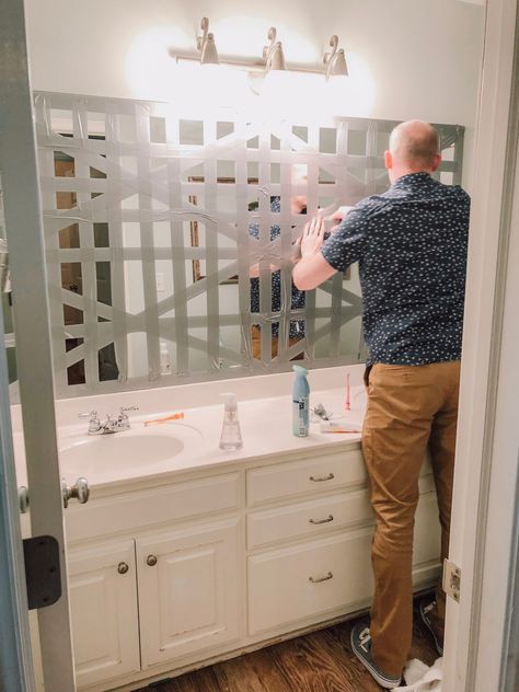 Kid-Friendly Guest Bathroom - Mirror Update! - Cotton Stem Guest Bathroom With Shower Only, Big Mirror In Bathroom, Kid Guest Bathroom, Kids And Guest Bathroom Ideas, Kids/guest Bathroom, Kids Bathroom Mirror, Kid Bathroom Ideas, Huge Mirrors, Kids Guest Bathroom Ideas