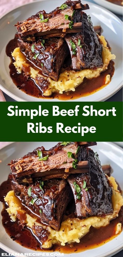 What's better than beef ribs? Our Simple Beef Short Ribs recipe! While not a ground beef recipe, it's a top choice for beef rib recipes, easy to prepare in a crockpot for simple dinner ideas. Beef Rib Recipes, Short Ribs Recipe Easy, Beef Ribs Recipe Slow Cooker, Beef Ribs Crockpot, Tender Beef Short Ribs, Short Rib Recipes Crockpot, Short Ribs Crock Pot, Short Rib Recipes Oven, Slow Cook Short Ribs