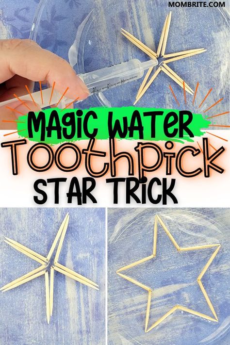 Preschool Magic Activities, Magic Star Experiment, Star Science Activities For Preschool, Science At Home, Magic Eyfs Activities, Magic Toothpick Stars, Easy Homeschool Crafts, Christmas Baking Soda Experiment, Telescope Preschool Craft