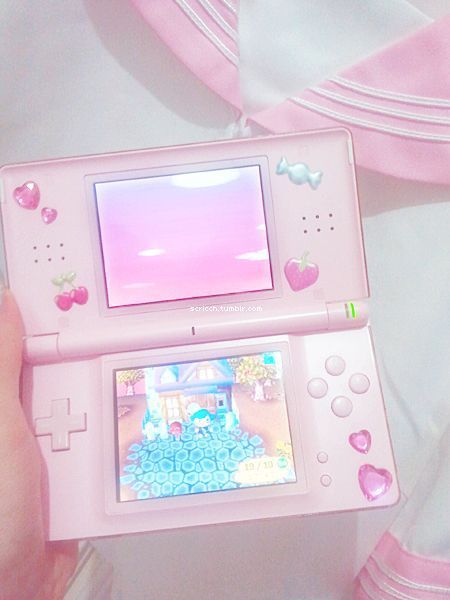 (4) 'animal crossing every day' just because i love this picture xD and the embellishments on the ds | :-: KAWAII :-: | Pinterest Gamer Vibes, 2019 Vibes, Aesthetic Selfies, Pink Nintendo, Pink Kitty, Ac New Leaf, Oc Inspo, Gambling Tattoo, Retro Game