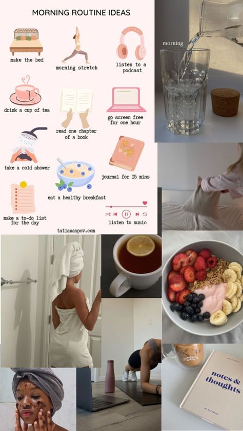 A productive start to the day 💫 Productive Morning Routine Aesthetic, Morning Routine Aesthetic, Productive Morning Routine, Routine Aesthetic, Goals Motivation, Productive Morning, Perfect Skin Care Routine, Productive Day, Glow Up Tips