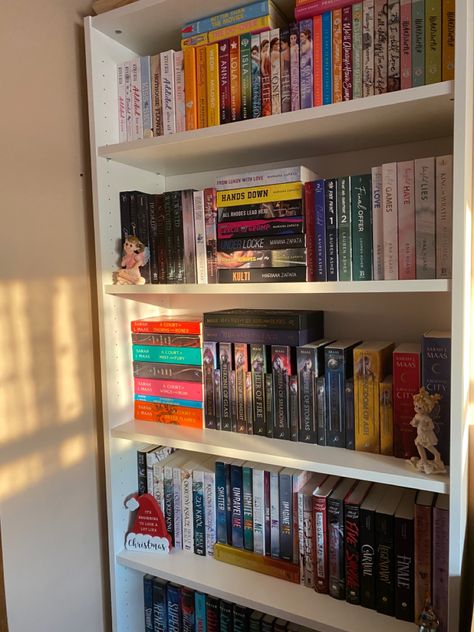 Bookshelf Filled With Books, Deep Book Shelf Organization, Book Case Organisation, Astetic Bookshelf, Book Filled Room, Romance Bookshelf Aesthetic, Aesthetic Bookshelf Organization, Book Shelf Astethic, Book Shelf Organizing