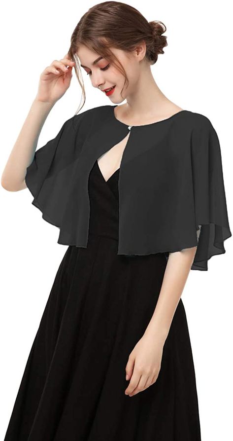 Soft Capelets capes Shawls and Wraps for Dress Chiffon Shrug Wedding Cape Cover Up (Black) at Amazon Women’s Clothing store Chiffon Shrug, Chiffon Shawl, Wedding Cape, Dress Chiffon, Knit Infinity Scarf, Striped Scarves, Black Scarf, Dress Bridesmaid, Evening Formal