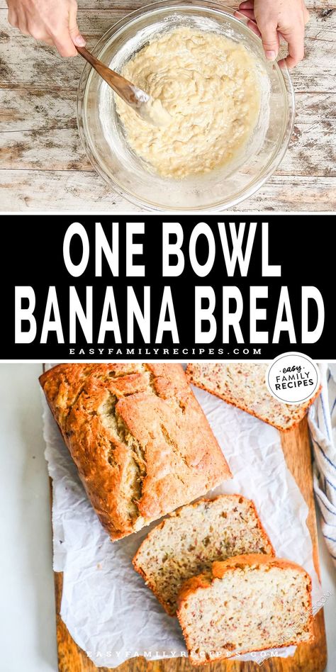 One bowl for less mess! This easy banana bread is so simple to make. An uncomplicated list of ingredients allows the banana flavor to shine through in a moist and tender banana loaf. Perfect for when you’re feeling nostalgic for classic banana bread. This recipe is it! One Bowl Banana Bread, Classic Banana Bread, Banana Loaf, Banana Bread Recipe Moist, Homemade Banana Bread, Easy Banana Bread Recipe, Feeling Nostalgic, Banana Bread Recipe, Banana Flavored