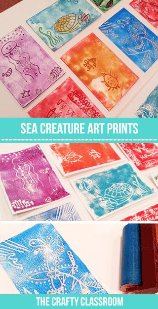 Recycled Art Sea Creatures, Ocean Themed Art Projects, Ocean Elementary Art, Sea Creature Art For Kids, Ocean Themed Art Projects For Kids, Polystyrene Printing, Under The Sea Art For Kids, Under The Sea Art Projects, Ocean Art For Kids