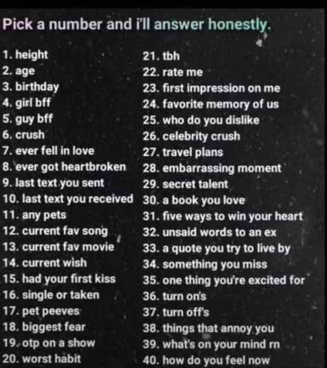 Pick A Number Questions, Get Over It Quotes, Number Questions, Questions To Ask People, Snapchat Question Game, Funny Texts To Send, Pick A Number, Snapchat Questions, Crush Texts