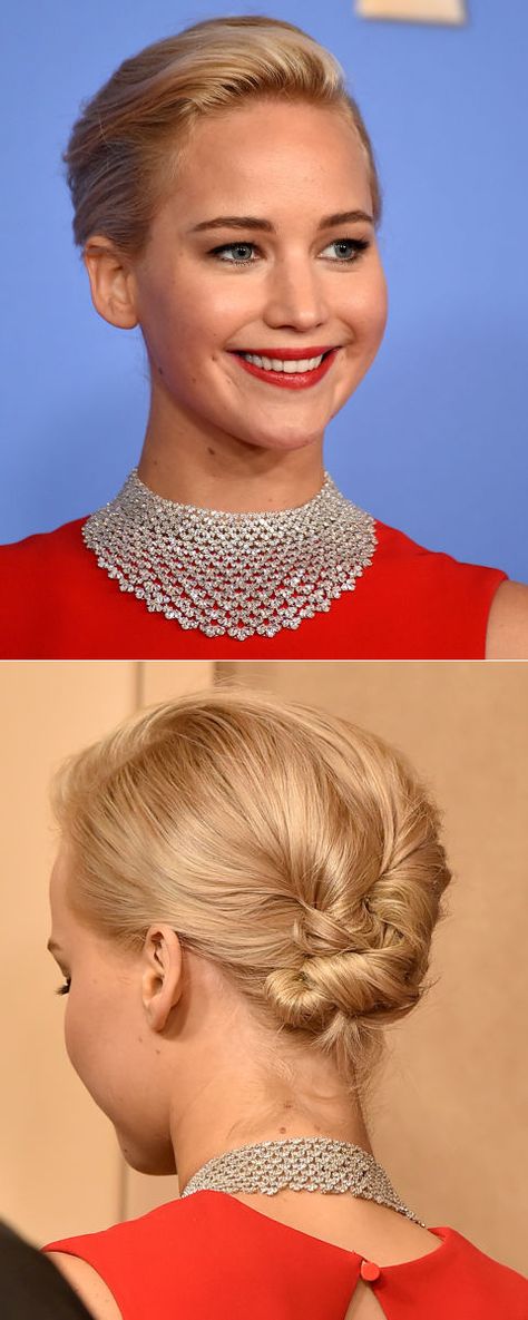 We love us some J Law Jennifer Lawrence Golden Globes, Golden Globes Hair, Celeb Hairstyles, Jennifer Laurence, Fav Hairstyles, Golden Globes 2016, Hot Haircuts, Hair Romance, Prom Makeup Looks