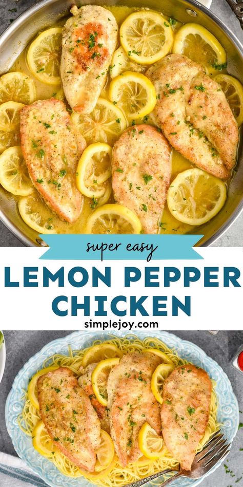 Lemon Pepper Chicken is an easy skillet dinner that your family will love. The simple and delicious lemony sauce pairs perfectly with the spice of black pepper. Lemon Pepper Chicken With Pasta, Lemon Pepper Chicken Recipes Easy, Creamy Lemon Pepper Chicken, Lemon Pepper Chicken Meal, Chicken Bell Pepper Recipes, Lemon Pepper Chicken Skillet, Lemon Pepper Chicken Breast Recipe, Simple Lemon Pepper Chicken, Lemon Pepper Marinade